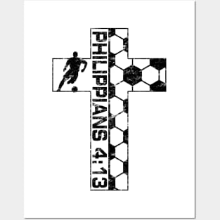 Philippians 4:13 Soccer Cross Black and White Christian Faith Posters and Art